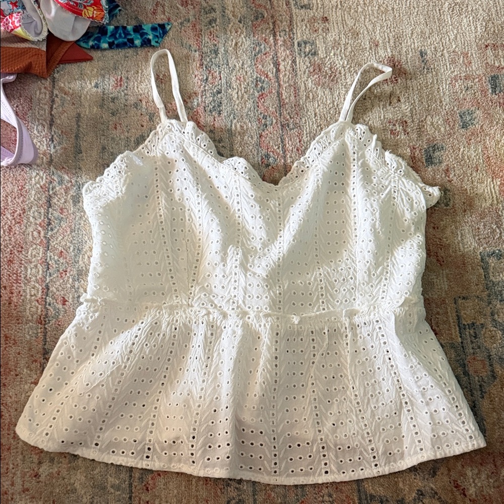Chic White Eyelet Lace Camisole